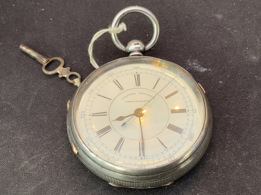 Antique Coventry Chronograph solid silver pocket watch | ANTIQUES.CO.UK