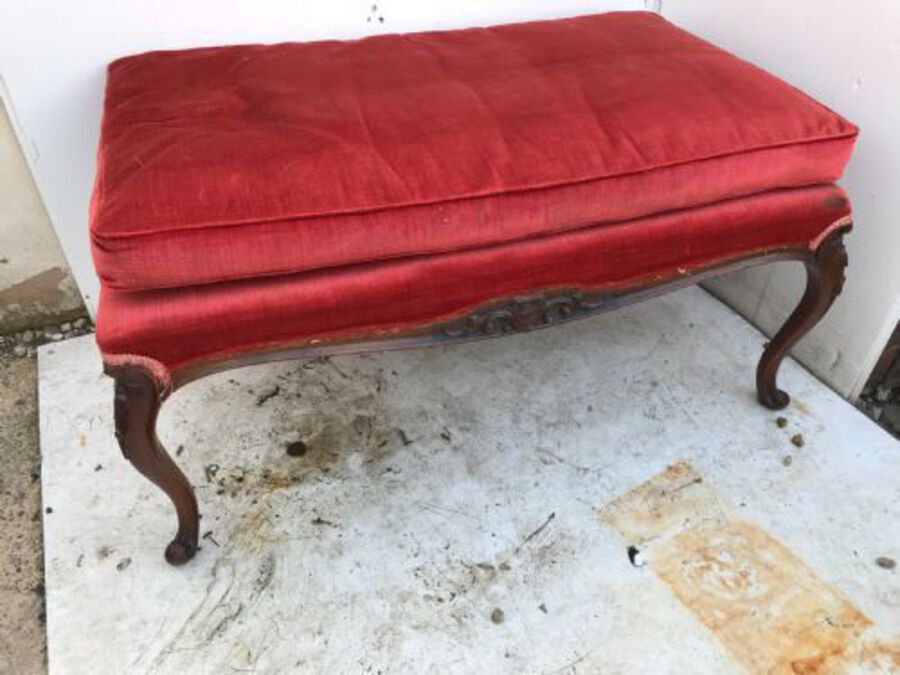 Victorian Adjustable 1890's Walnut Antique Gout Foot Stool, Velvet