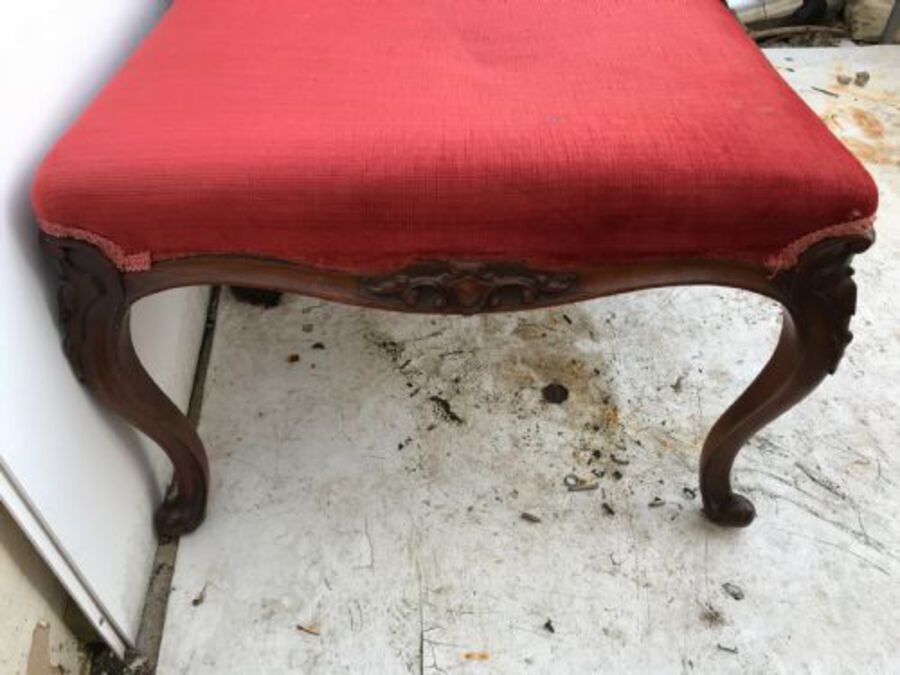 Antique Long Cabriole leg stool mid Victorian 