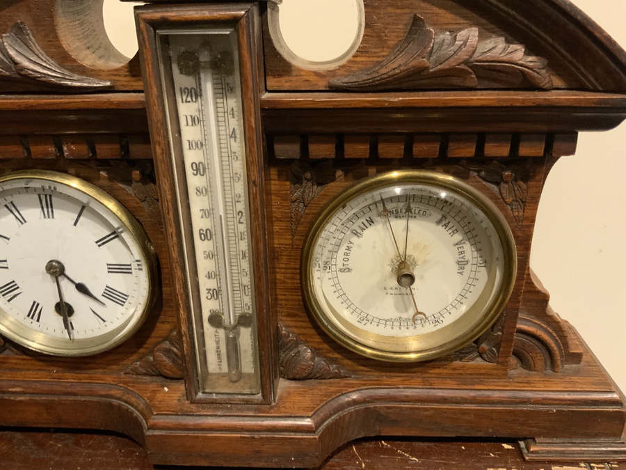 Antique Weather Station & Clock in Oak case
