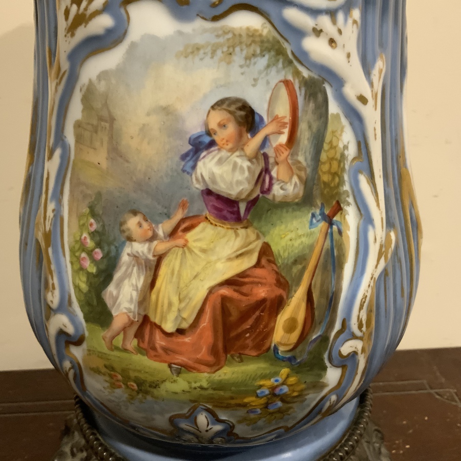 Antique Vase Porcelain and Bronze Hand Painted Continental 