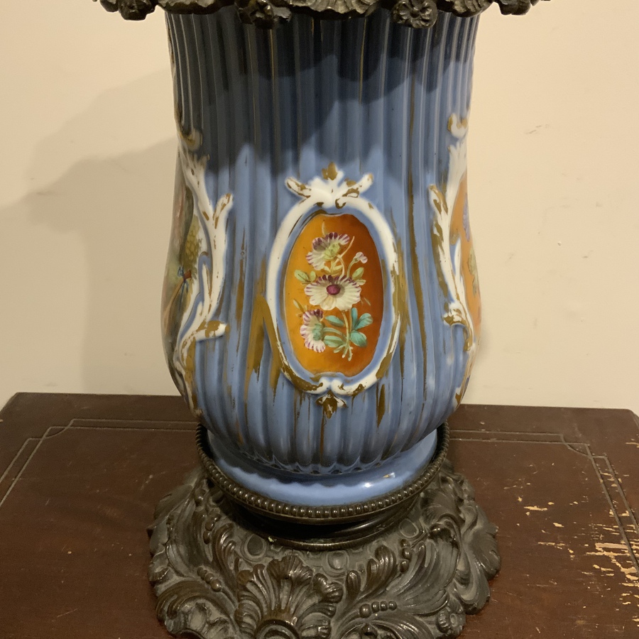 Antique Vase Porcelain and Bronze Hand Painted Continental 
