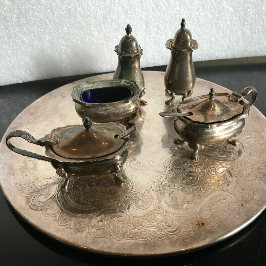 Antique Table sterling silver cruet 5 piece set