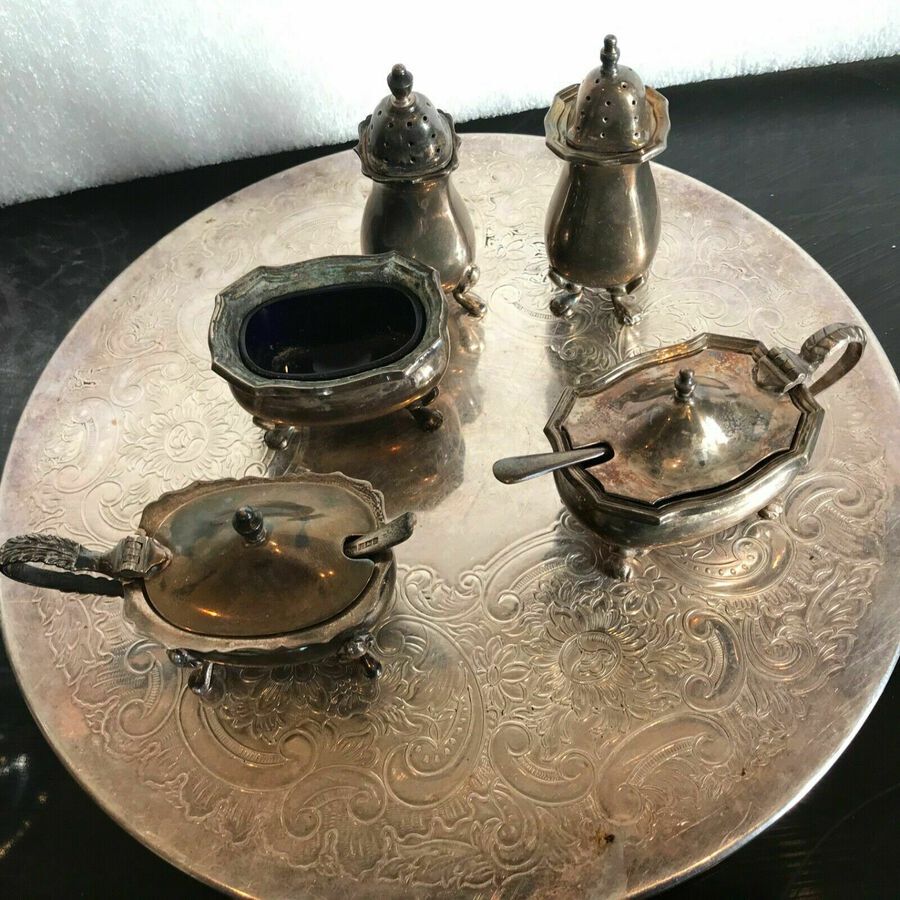 Antique Table sterling silver cruet 5 piece set