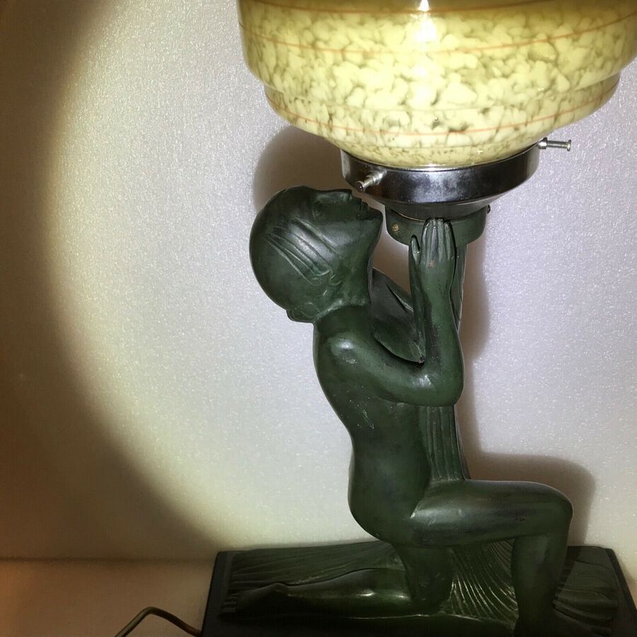 Antique Art Deco bronze and marble lamp