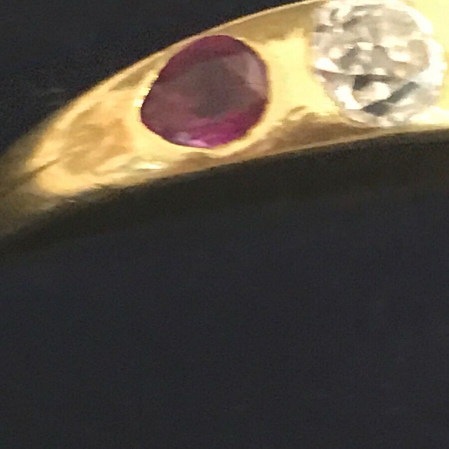 Antique Man’s Diamond with rubies ring set in Indian 24 KT Gold sized U