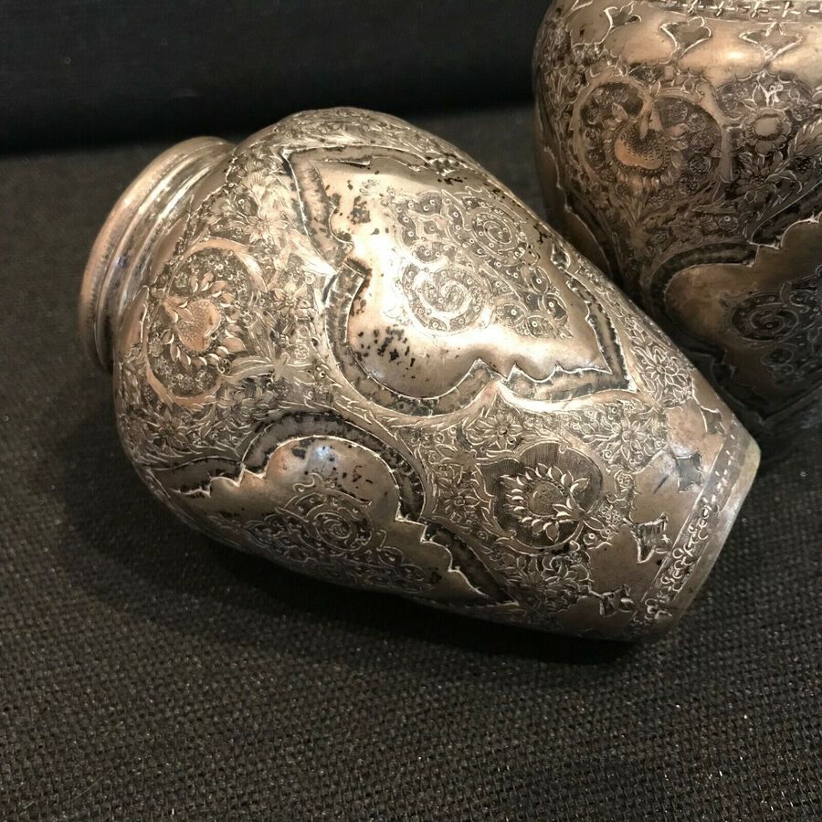 Antique Persian Solid silver Pair of vases