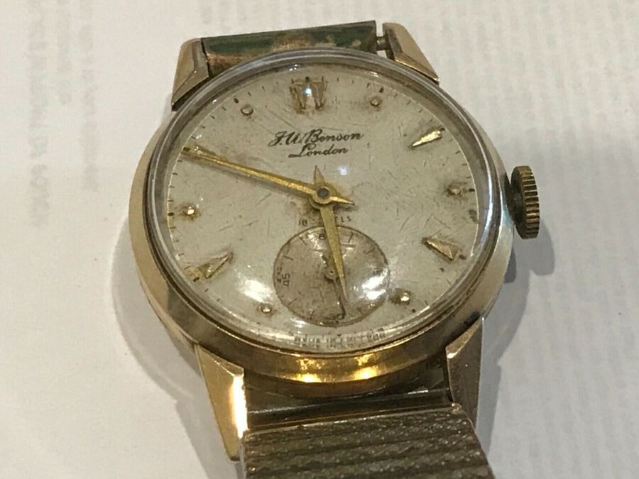 Antique J W Benson 9 CT gold man’s wristwatch