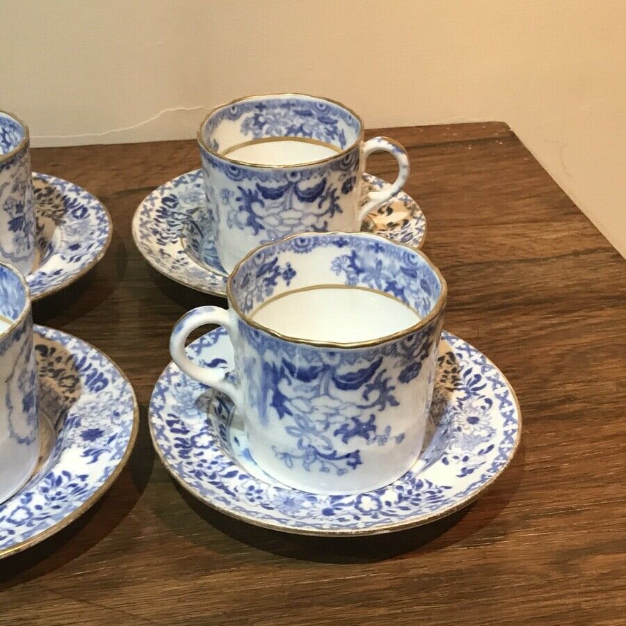 Antique Set of four Worcester blue & white coffee cups with saucers