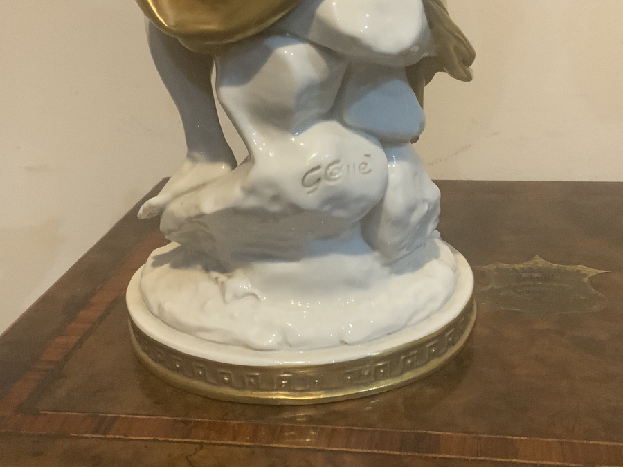 Antique Pair of neoclassical figures with cherubs before restoration 