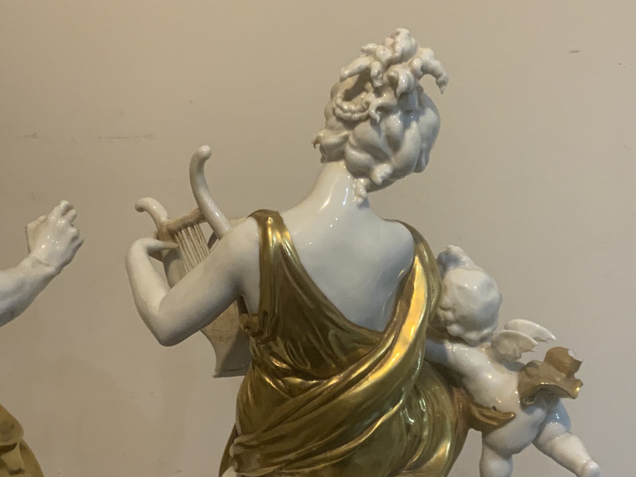 Antique Pair of neoclassical figures with cherubs before restoration 