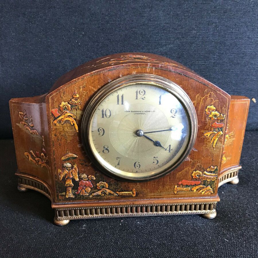 Edwardian Chinese painted scenes Mantle clock