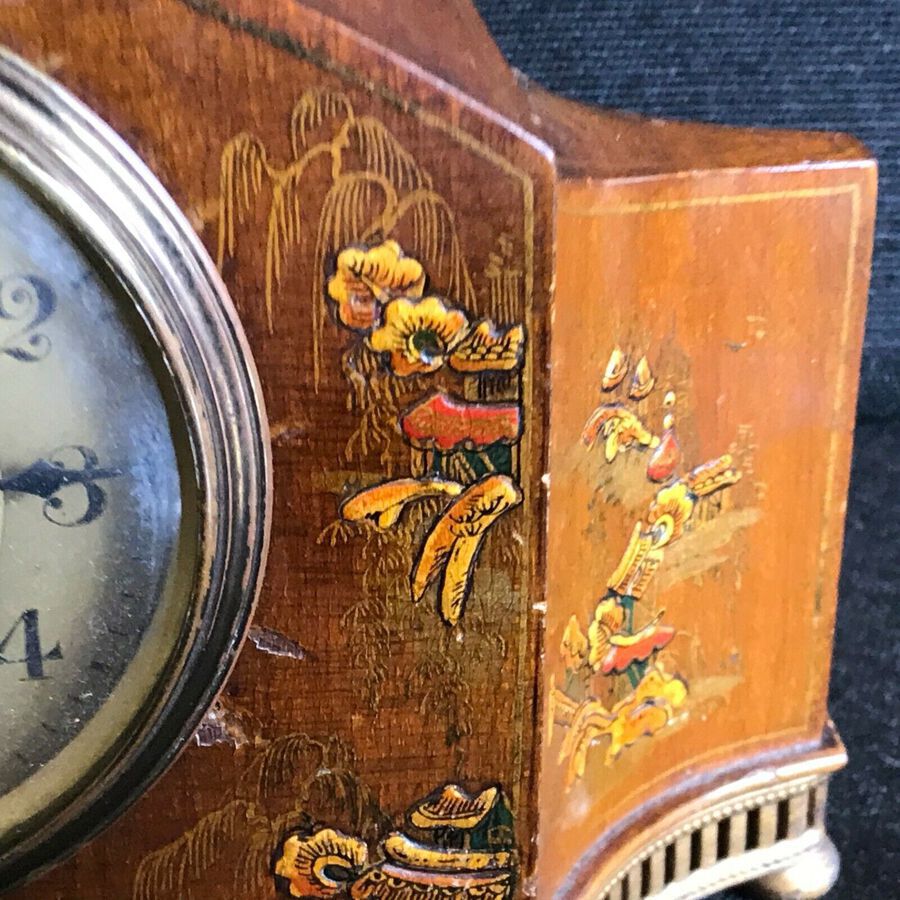 Antique Edwardian Chinese painted scenes Mantle clock