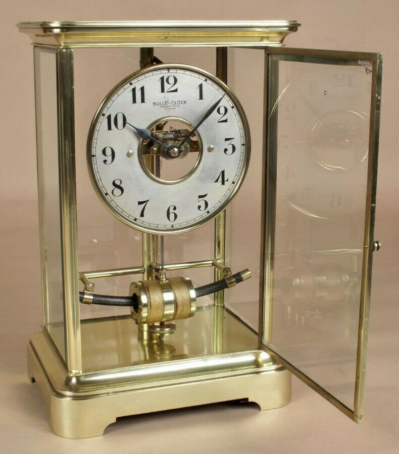 Antique Bulle Electric Four sided glass and brass clock circa 1920's