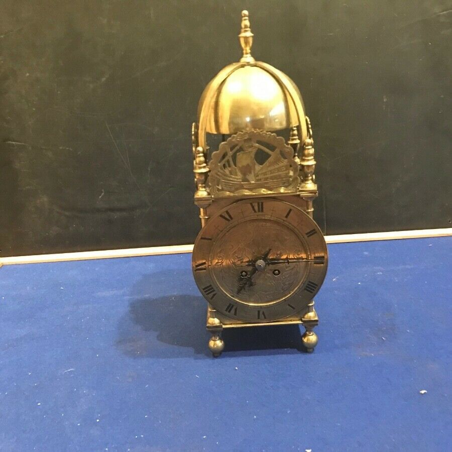 Antique Brass Lantern Clock : Strikes Hours & Half Past