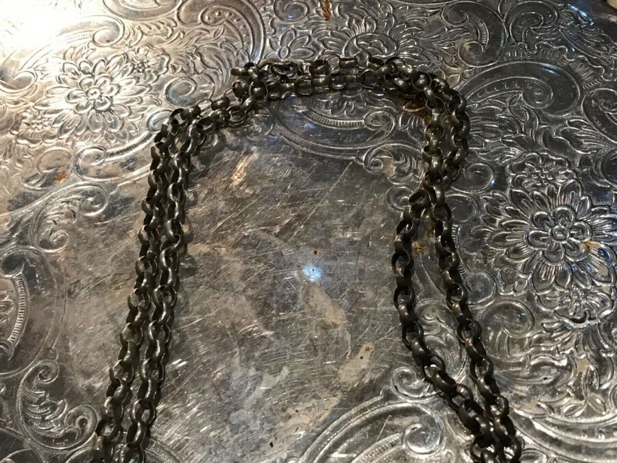 Antique Solid silver belcher necklace with T Bar