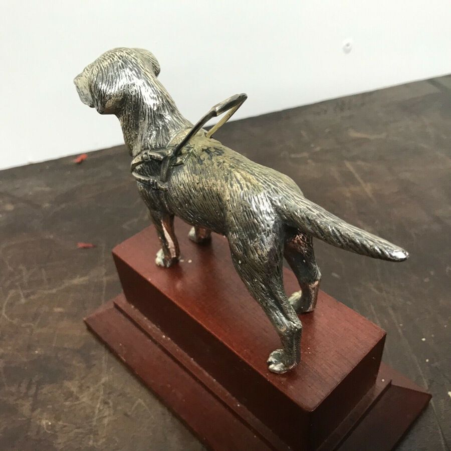 Antique Labrador Blind Dog bronze silver plated