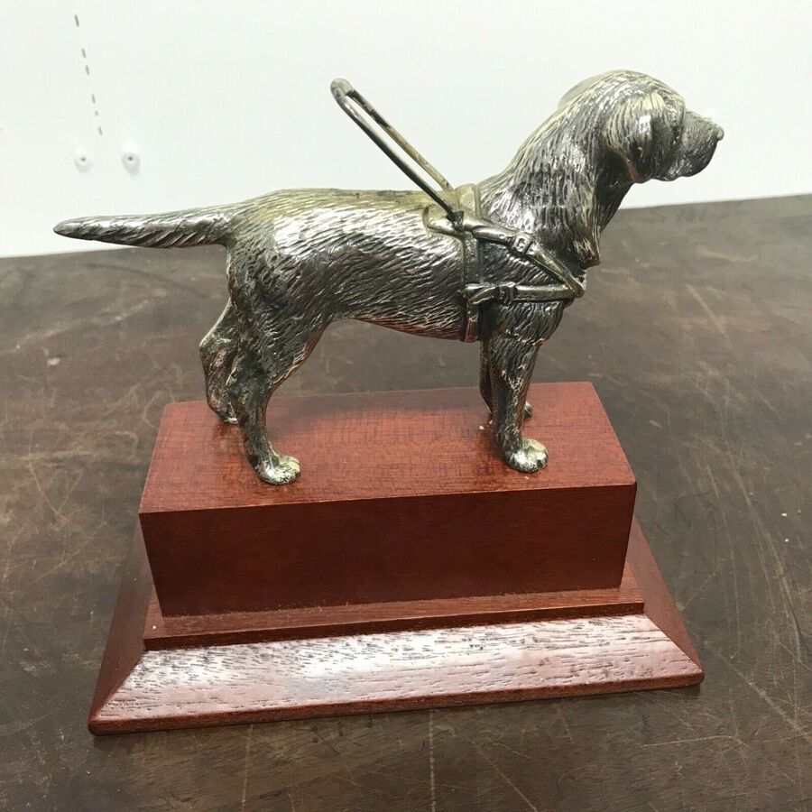 Antique Labrador Blind Dog bronze silver plated