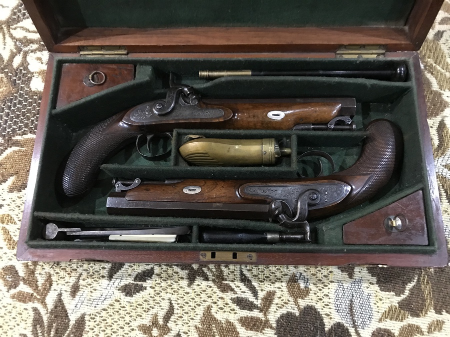 Antique R Fenton London 1780-1840 Boxed Pair Percussion Pistols