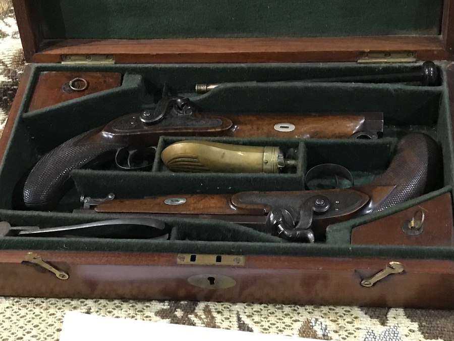 Antique R Fenton London 1780-1840 Boxed Pair Percussion Pistols