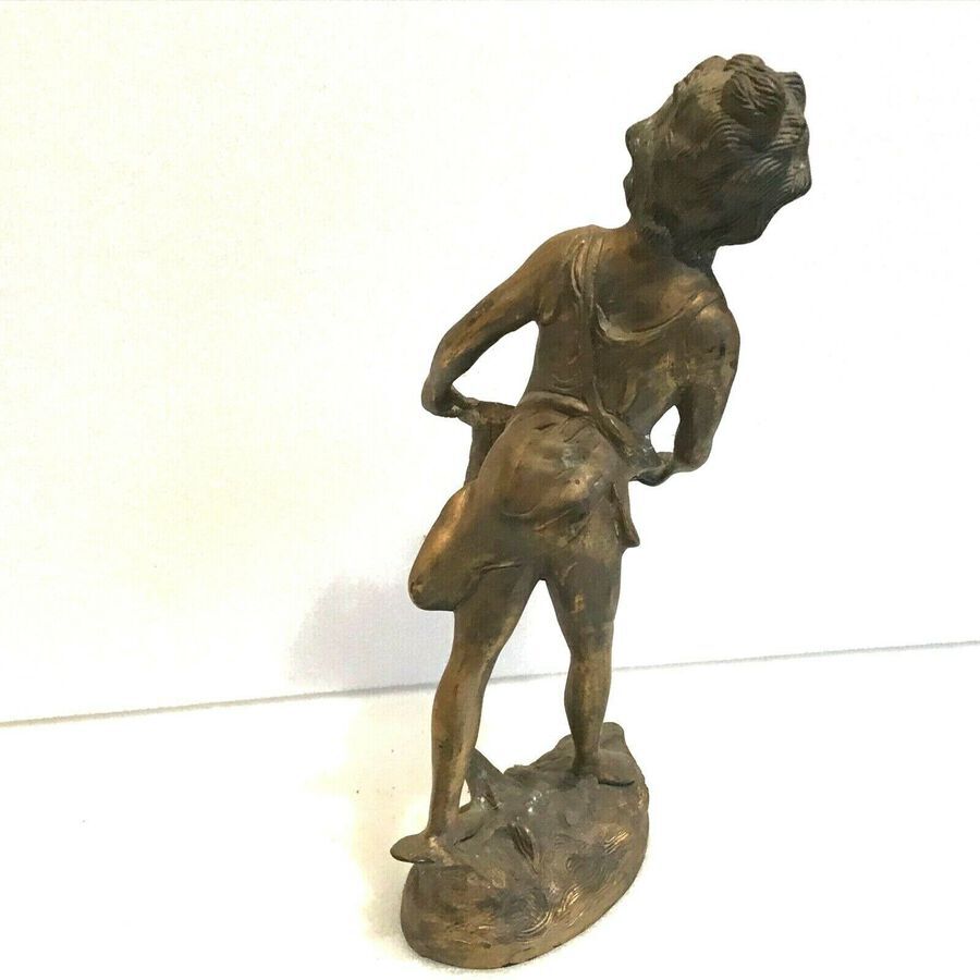 Antique Bronze figur of young girl flower seller French