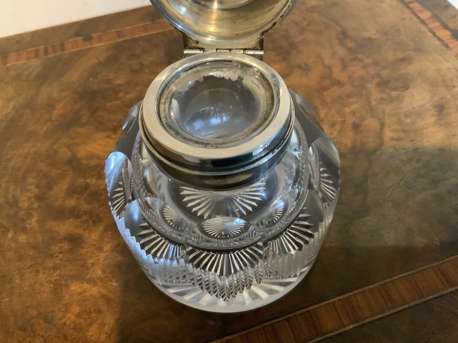 Antique Desks top inkwell with silver top 1896