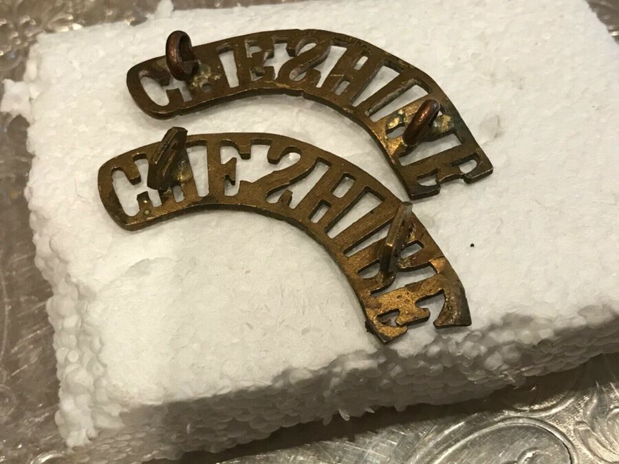 Antique Cheshire pair of Shoulder Title Badge’s WW1