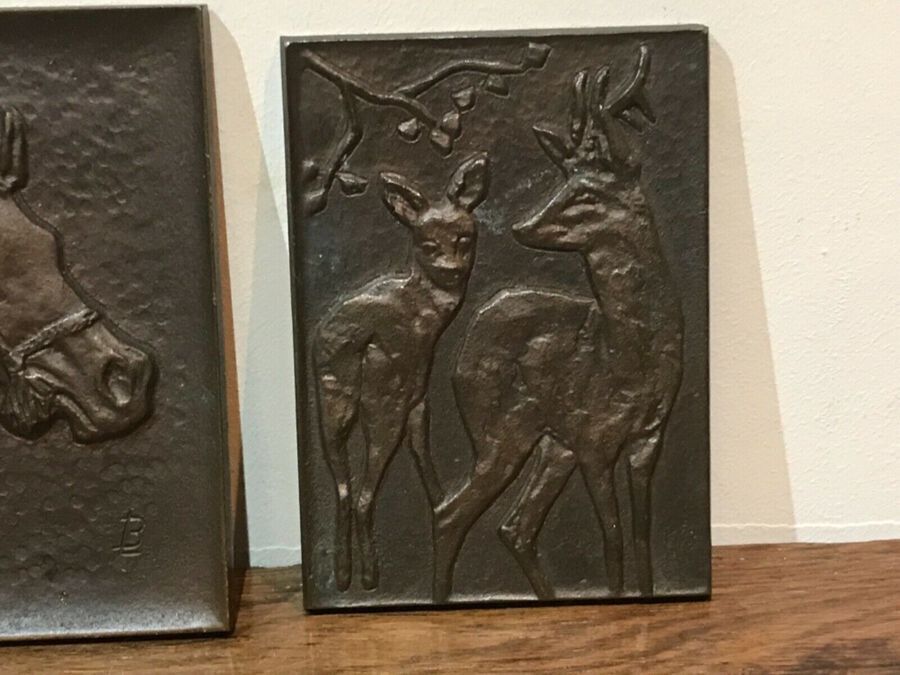 Antique Three Richard Niescher Krefeld bronze plaques