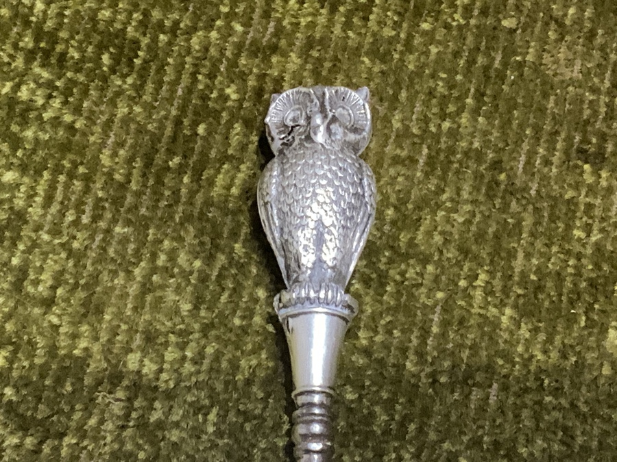 Antique Silver owl double side heads shoehorn 