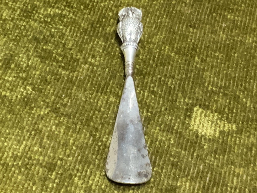 Antique Silver owl double side heads shoehorn 