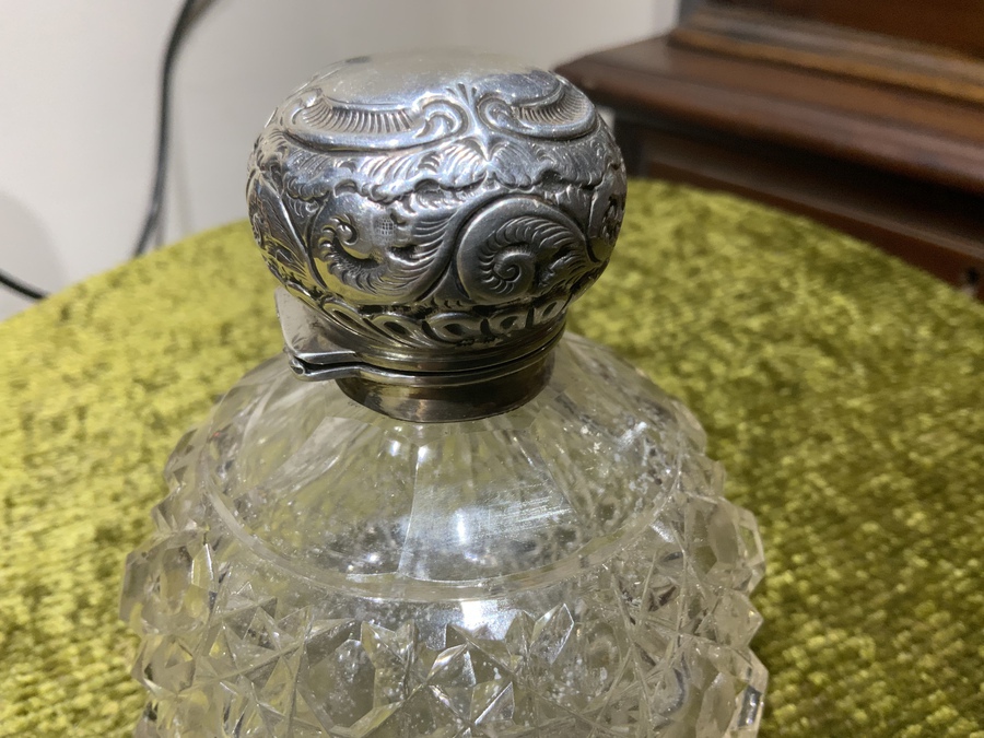 Antique Silver topped cut glass cent bottle