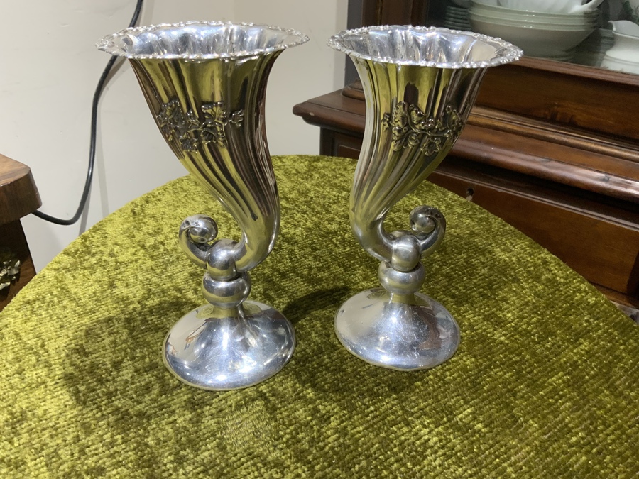 Solid silver Chester Hallmark for 1908 pair of matching Vases