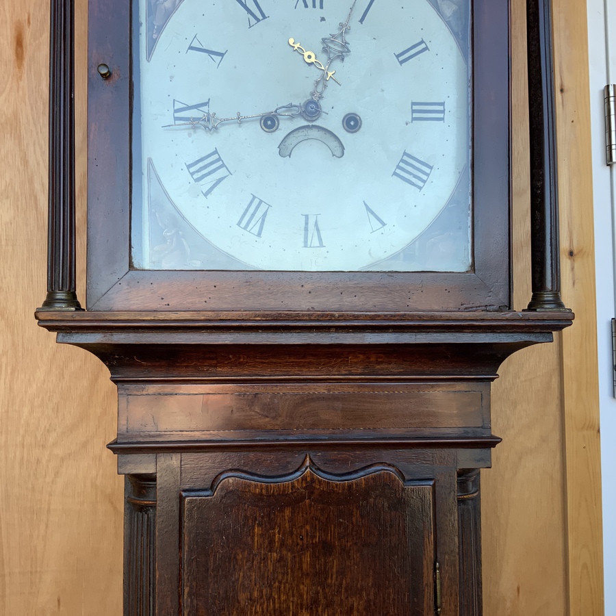 Antique Grandfather Clock 8 day moon roller
