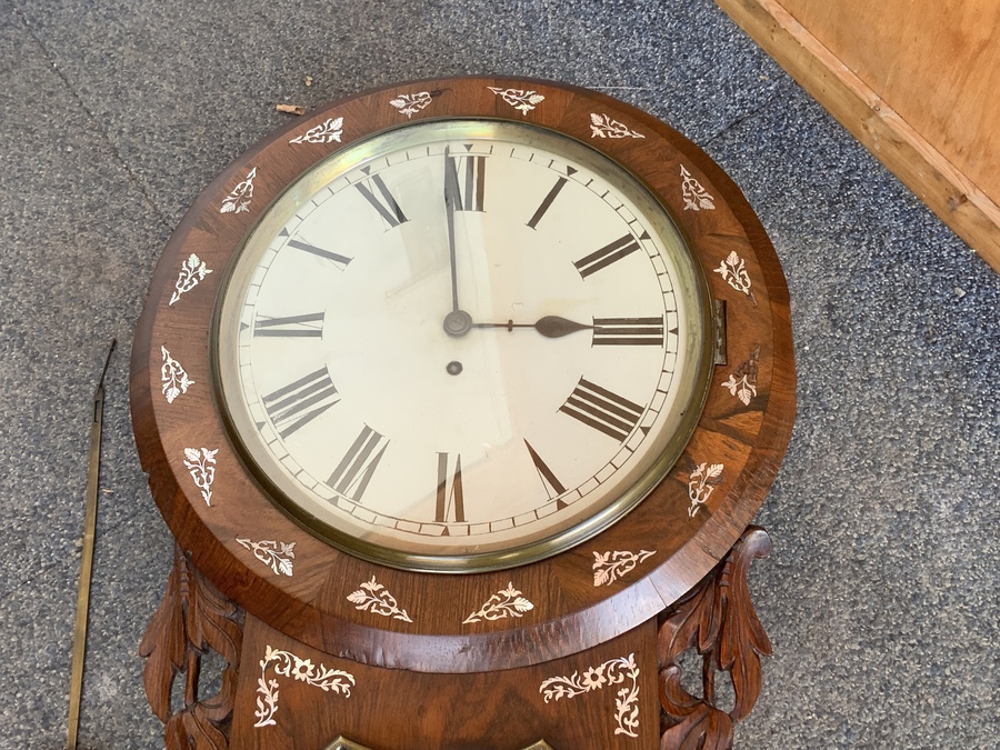 Antique Rosewood fusee wall clock superb mother of Pearl inlay’s 