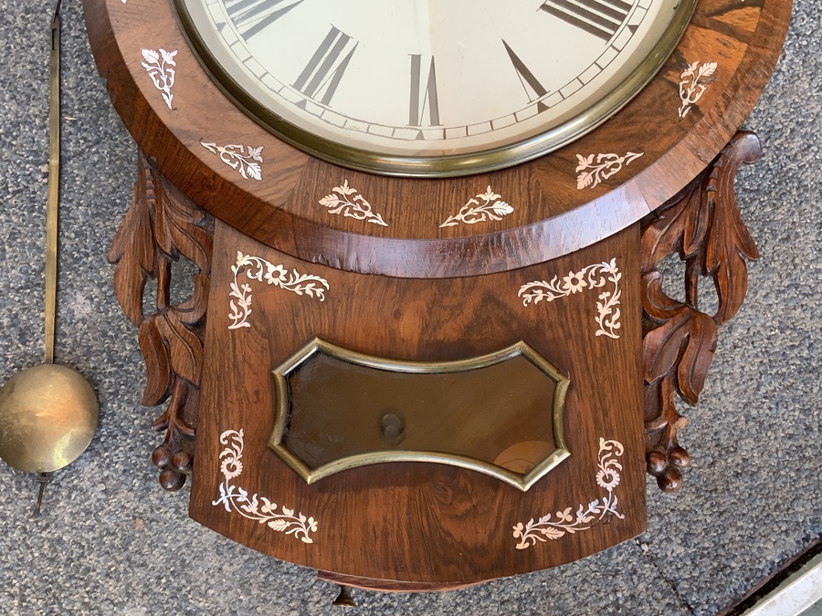 Antique Rosewood fusee wall clock superb mother of Pearl inlay’s 