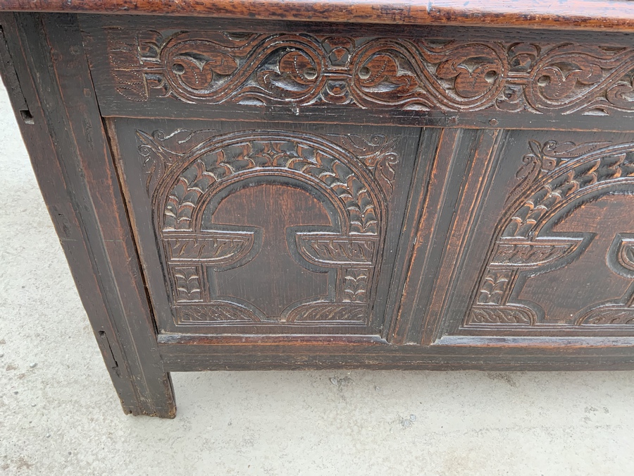 Antique Coffer oak with carved frieze early 18th century 