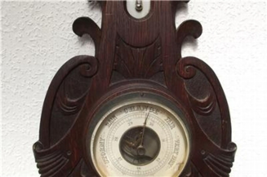 Antique OAK CASED BAROMETER THERMOMETER FANTASTIC DESIGN FROM EARLY 20TH CENTURY