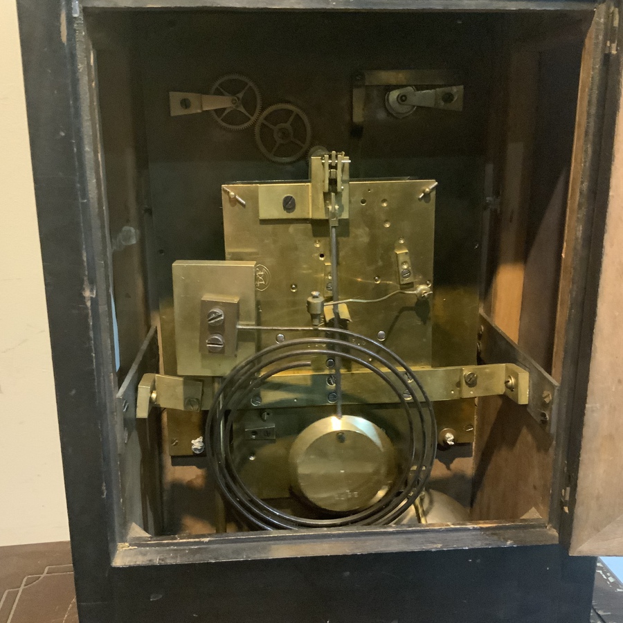 Antique Bracket clock on eight bells ebonized case. 