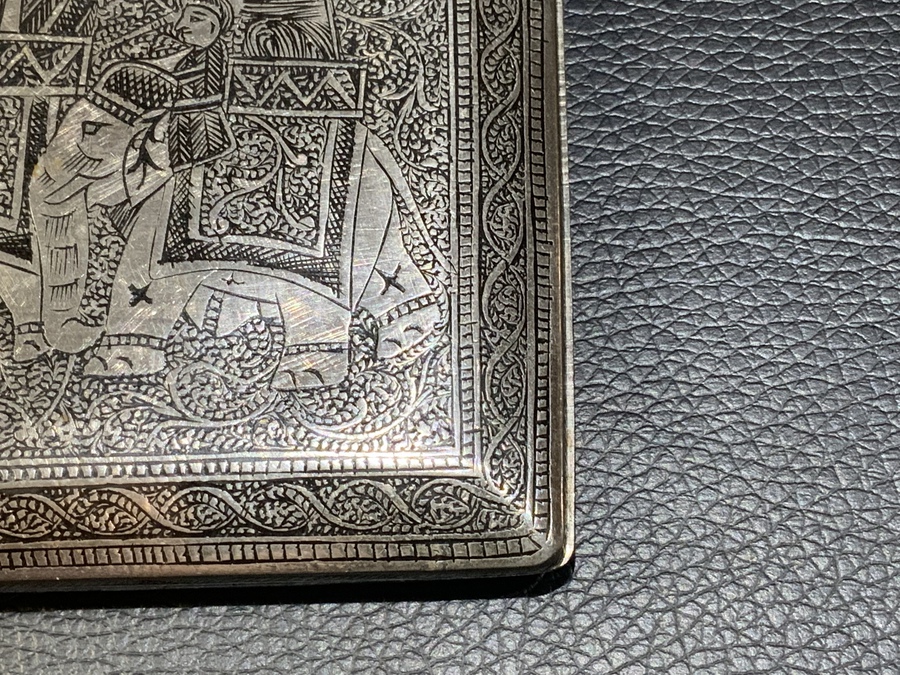 Antique Indian Mogul’s Silver Cigarettes Case “ Tiger Hunt Scenes ‘ engraved