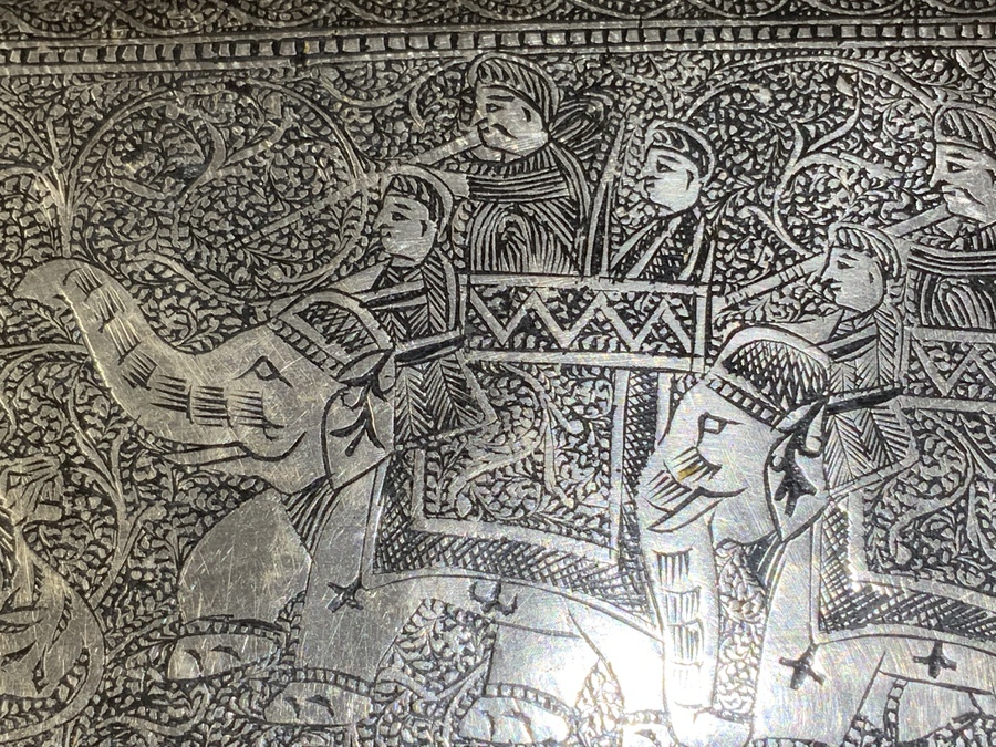 Antique Indian Mogul’s Silver Cigarettes Case “ Tiger Hunt Scenes ‘ engraved