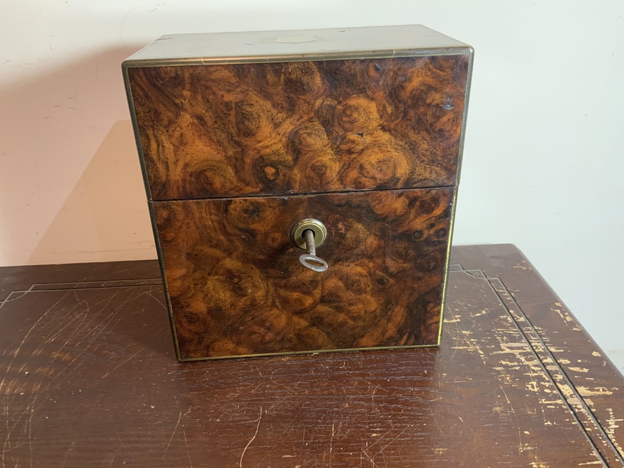 Gentleman’s Burr Walnut veneer Drinks Box.