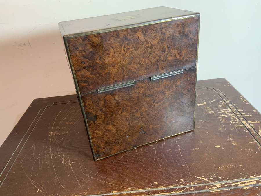 Antique Gentleman’s Burr Walnut veneer Drinks Box.