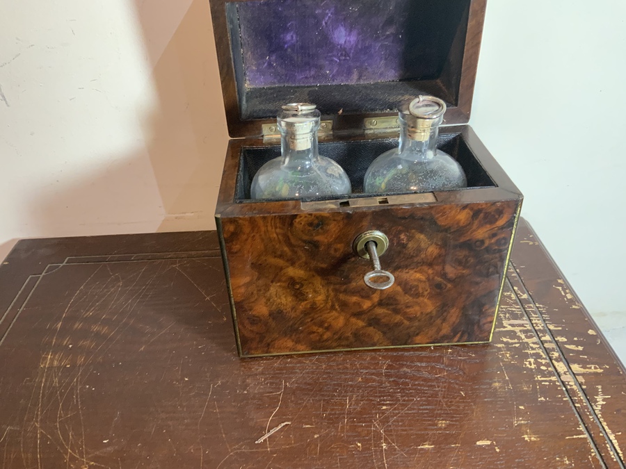 Antique Gentleman’s Burr Walnut veneer Drinks Box.