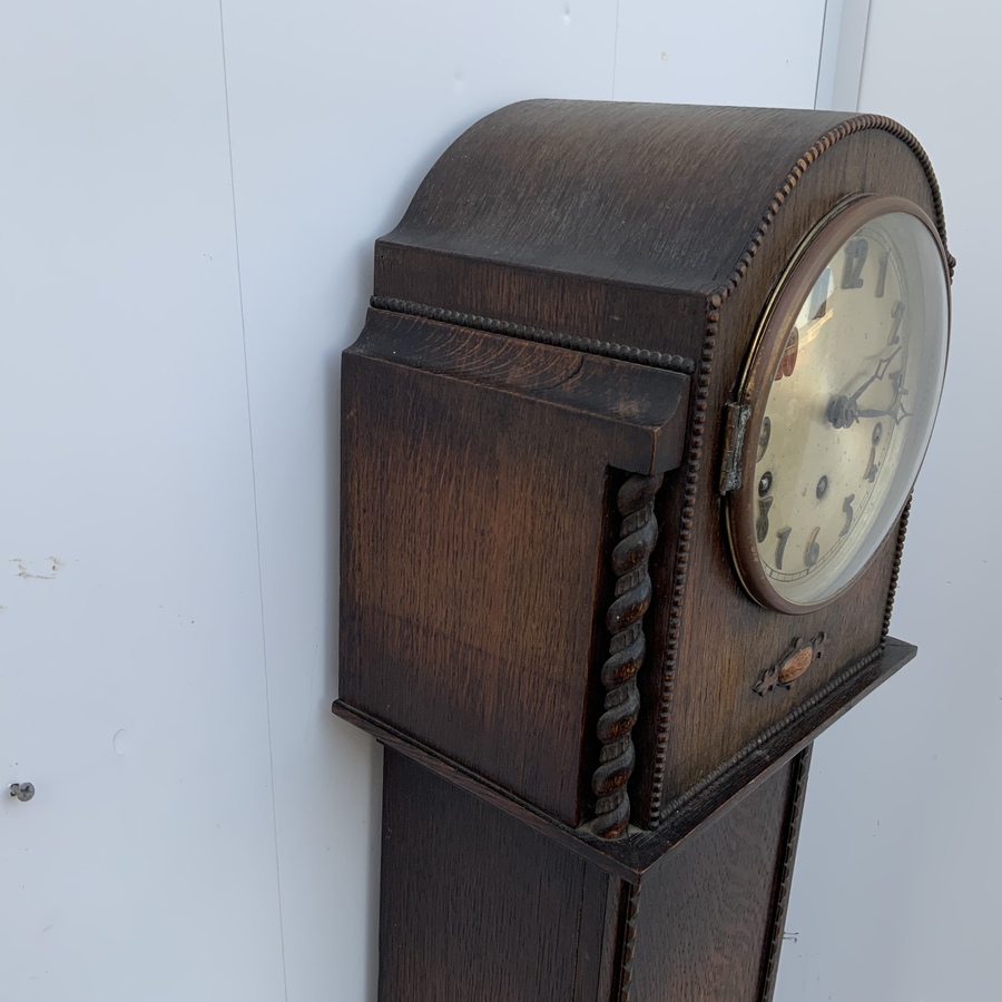 Antique Grandmother Clock oak cased with barley twist Columns 
