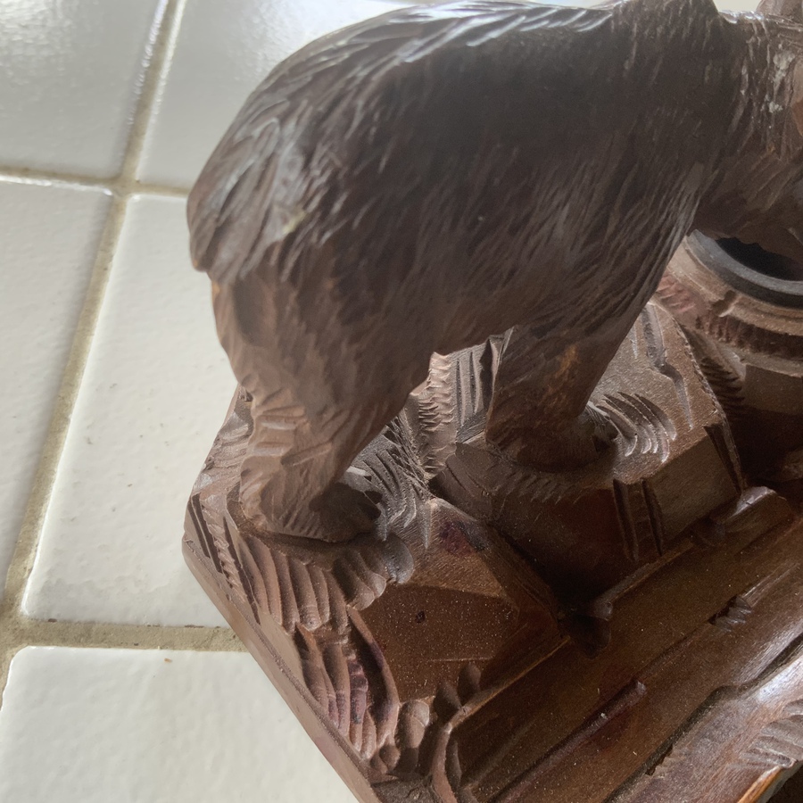 Antique Black Forest Bear on stand with pen holder and inkwell
