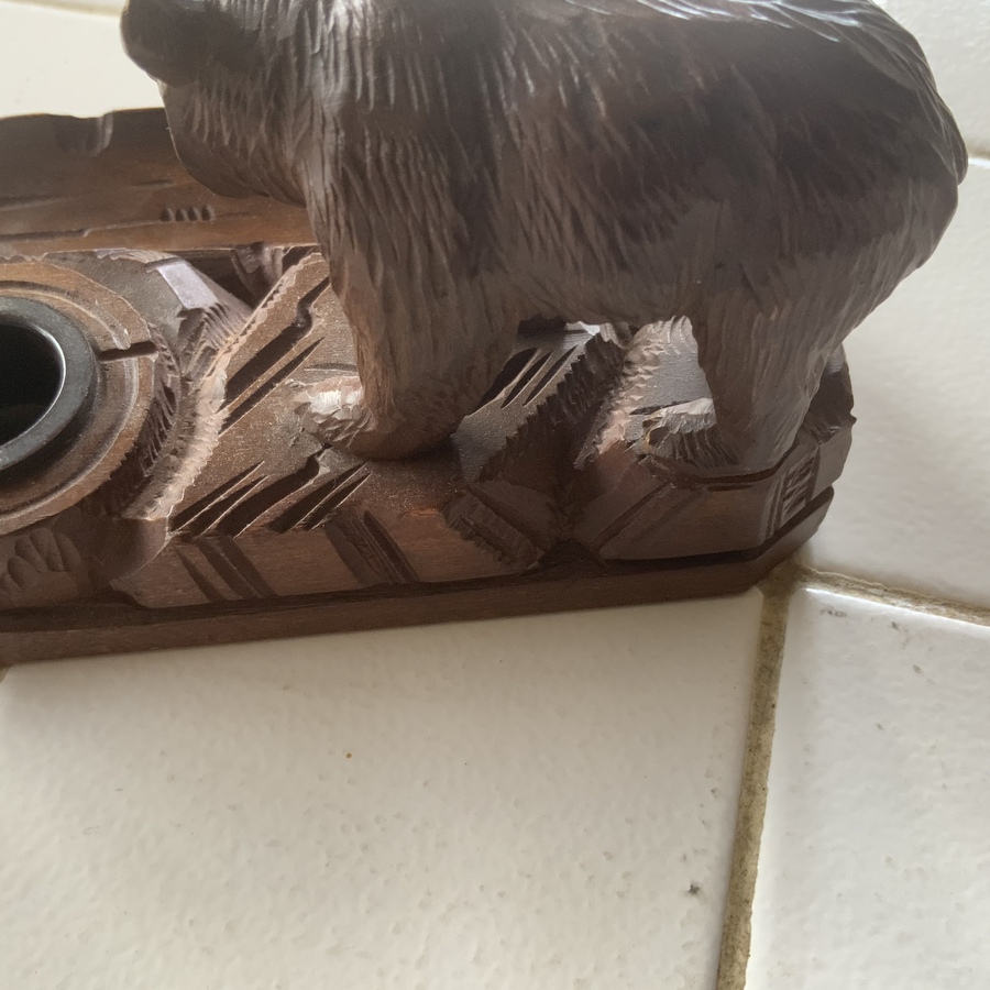 Antique Black Forest Bear on stand with pen holder and inkwell