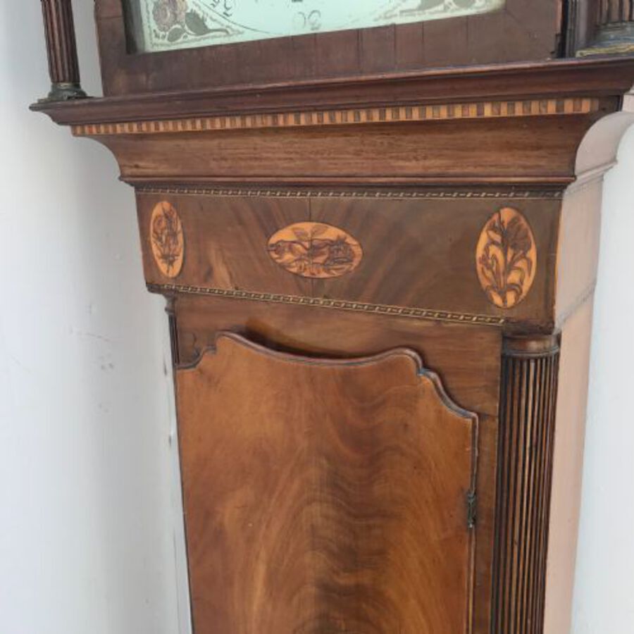Antique Moon roller Grandfathers clock mahogany with inlays  