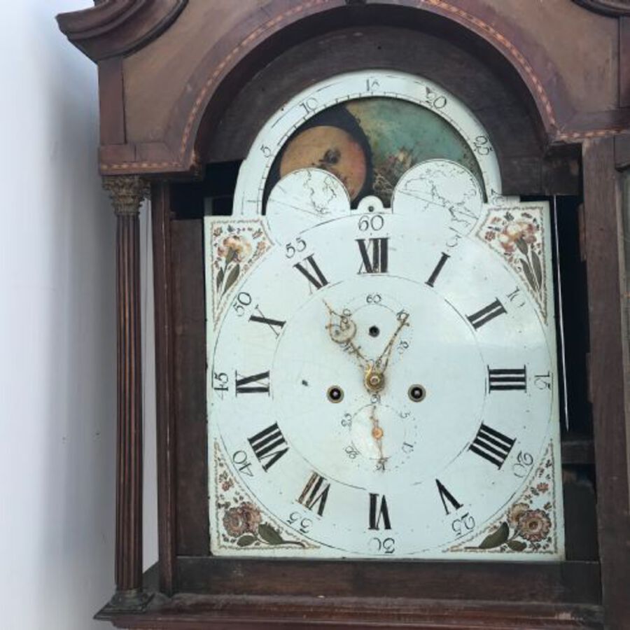 Antique Moon roller Grandfathers clock mahogany with inlays  