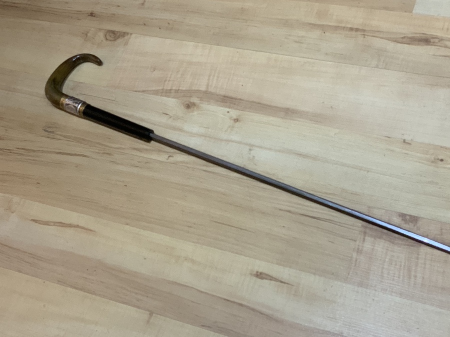 Antique Gentleman’s walking stick sword stick with silver & Gold collar 