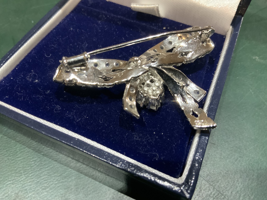 Antique Diamonds and silver ladies deco brooch 